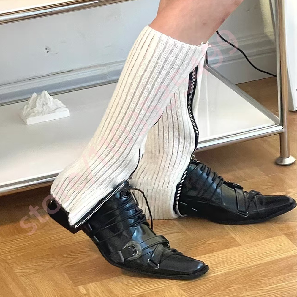 Men Shoes Casual - Black Pointed Toe Women's Thick Heel