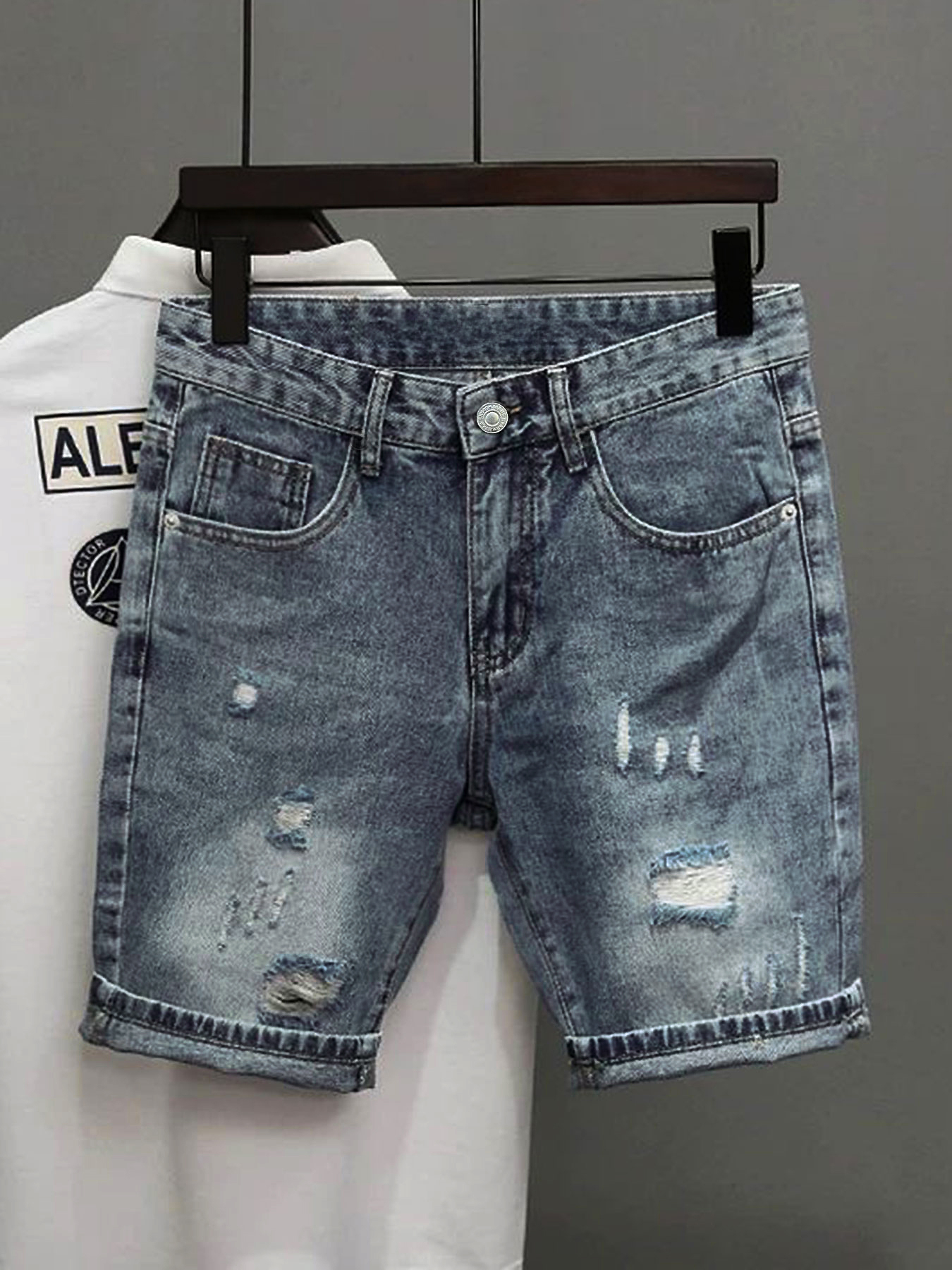 Men'S Shoes With Jeans - Light Blue Denim Shorts Men's Summer