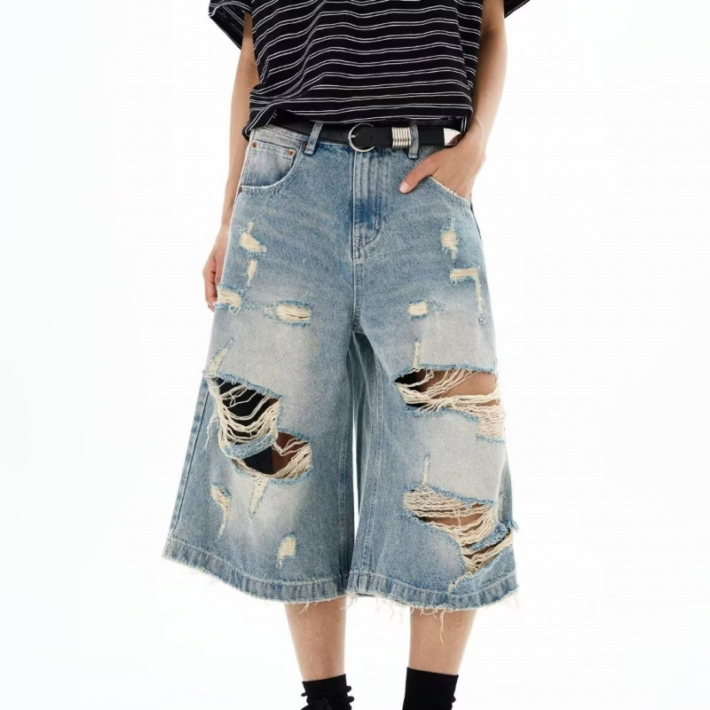 Men'S Shoes With Jeans - New Men Vintage Ripped Baggy Short