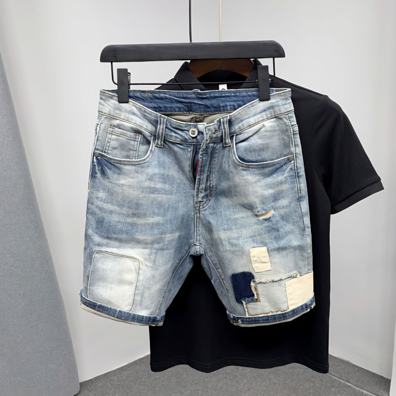 Straight Male Denim Shorts Rip - Men'S Shoes With Jeans ulasan dan harga