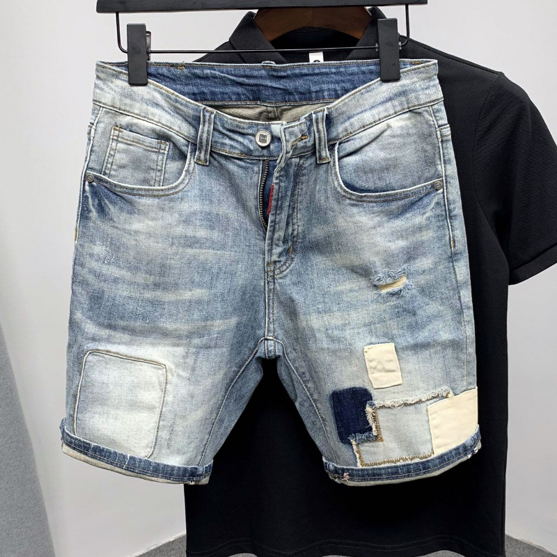Straight Male Denim Shorts Rip - Men'S Shoes With Jeans ulasan dan harga