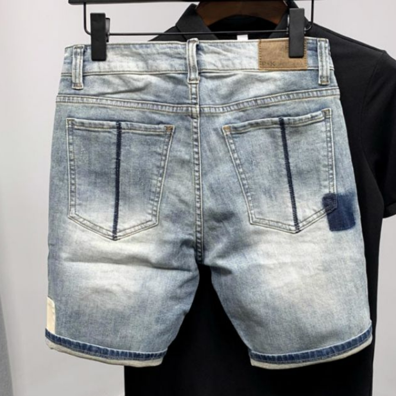 Straight Male Denim Shorts Rip - Men'S Shoes With Jeans ulasan dan harga